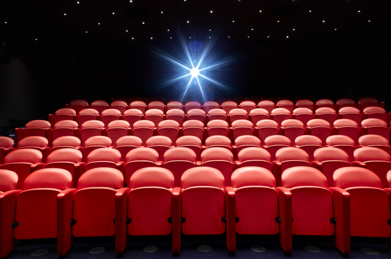 Wide shot of the large screening private events room at the Soho Hotel