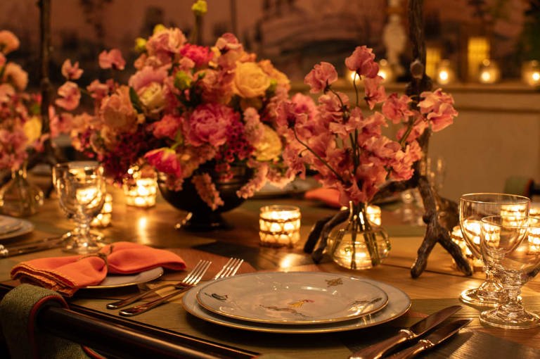 A close up image of the dining set up in the Araminta Room at The Whitby Hotel