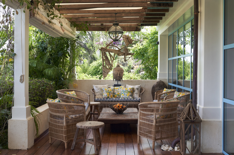 An image of the outside seating area in the pavilion. At Rossferry, the Caribbean Property managed by Firmdale.