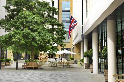 Exterior shot of the courtyard at Ham Yard Hotel