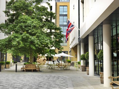 Exterior shot of the courtyard at Ham Yard Hotel