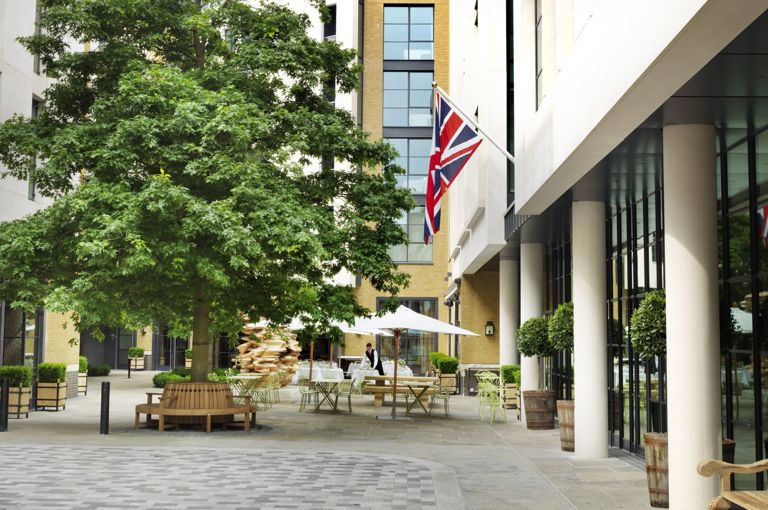 Exterior shot of the courtyard at Ham Yard Hotel