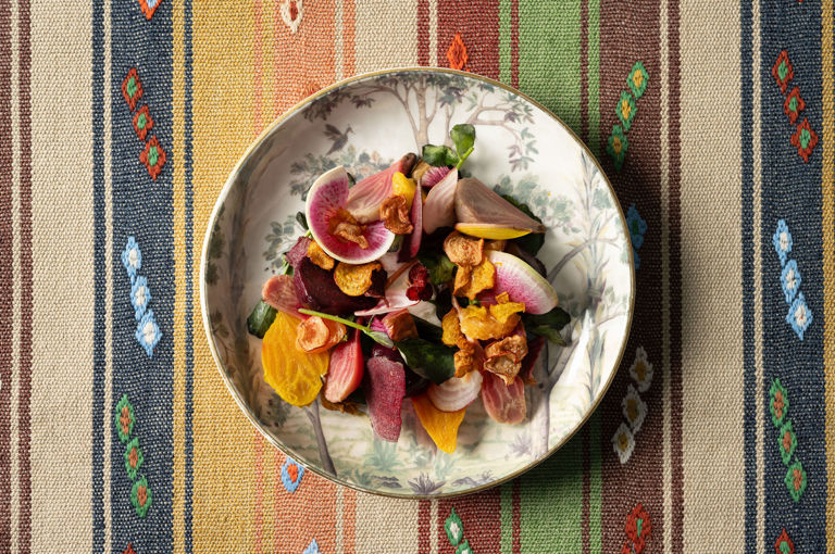 A close up picture of a salad starter dish from Warren Street Bar, A La Carte Menu on Tall Trees China at Warren Street Hotel