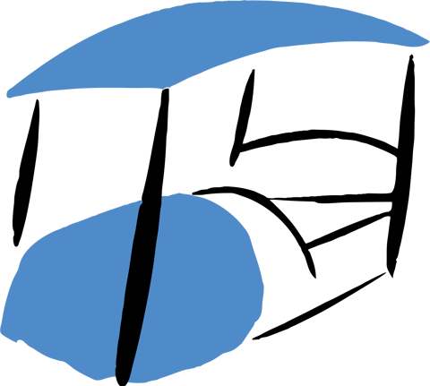 Charlotte Street Hotel icon. An animated four poster bed in black and blue.