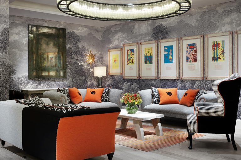 Diagonal shot of the lounge area in the Windmill private events room at Ham Yard Hotel