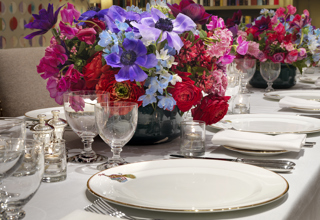 Close of shot of a dining table set-up in the Reading private events room at the Whitby Hotel