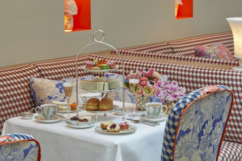 A wide shot of the Floral Afternoon Tea with Champagne at Warren Street Bar & Restaurant