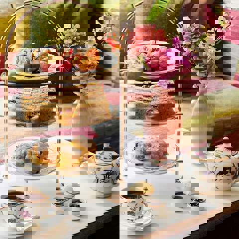 Wide shot of Summer Afternoon Tea in the drawing room at The Soho Hotel