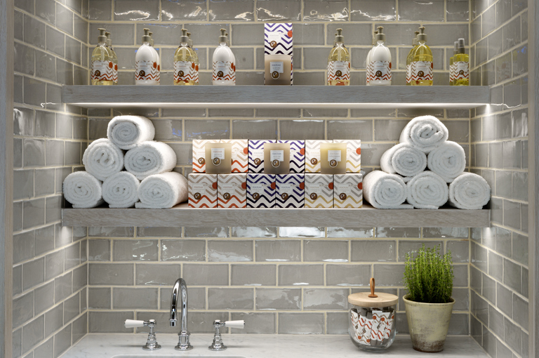 Close shot of Rik Rak items in the Soholistic Spa at Ham Yard Hotel