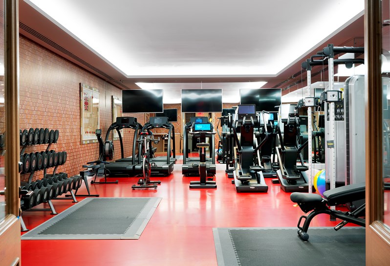 An image of the gym t the Whitby Hotel. The image shows the gym and all the equipment lined up in the room.