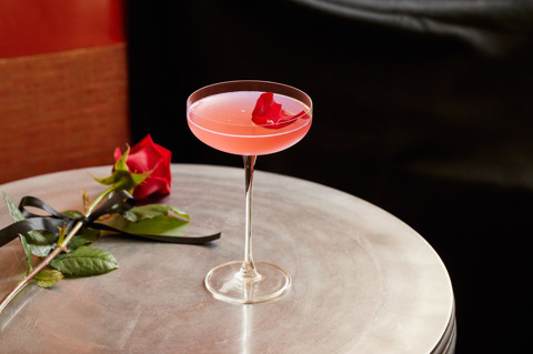 A close-up wide angle shot of 'Phantom's Rose' from the West End cocktail collection at Brumus