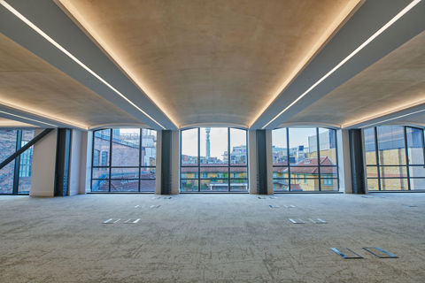 A wide shot of the view of the open plan office space at 9-11 Richmond Buildings