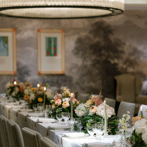 The Windmill Room at Ham Yard Hotel set up for a wedding breakfast