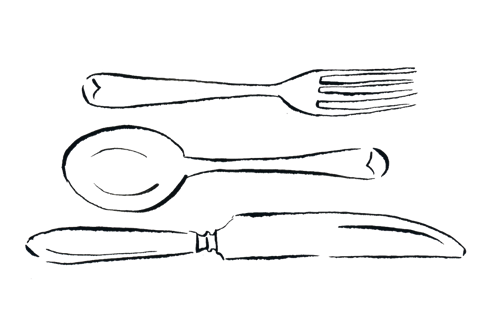 Black outline illustration of cutlery on a transparent background