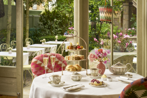 Wide shot of Traditional Afternoon Tea with Champagne in the Orangery at Number Sixteen