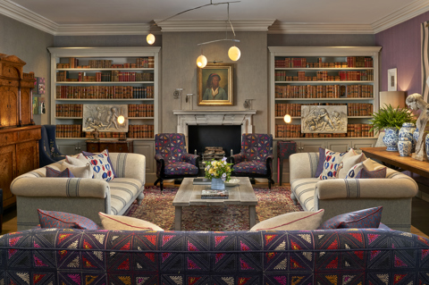 A front on wide shot of the Library at Haymarket Hotel