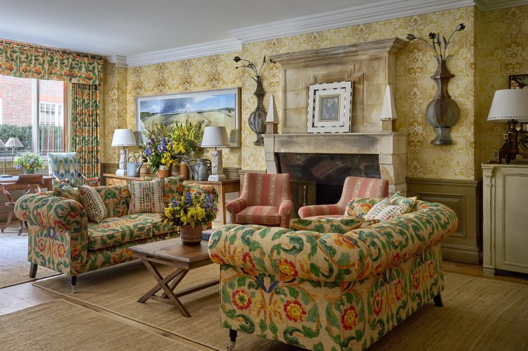 Wide shot of the Drawing Room at Charlotte Street Hotel