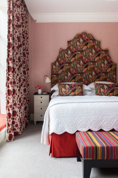 A split image of Luxury Room 409 at Crosby Street Hotel,. On the left and image of the chest of drawers with flowers. On the right, a image of the bed. 