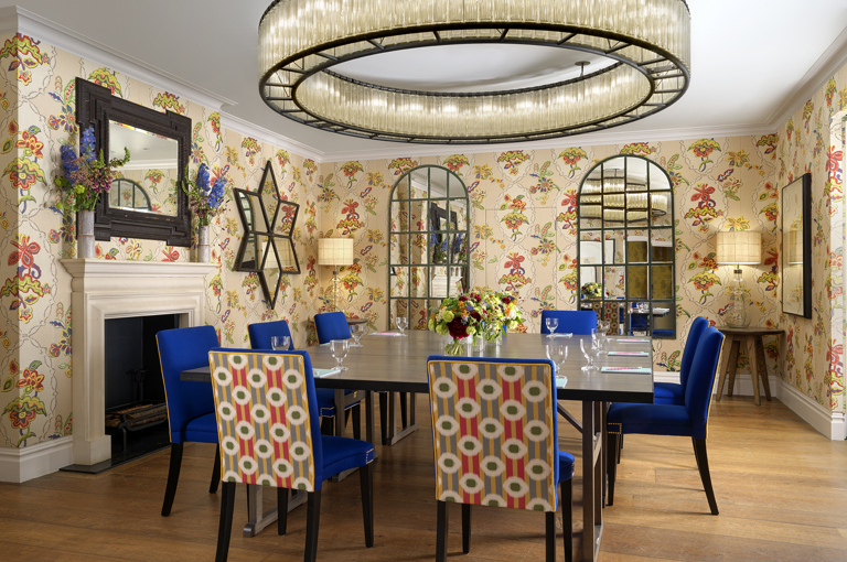 Squared meeting table set-up in the Fortune private events room at Covent Garden Hotel