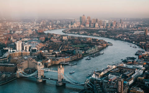 An ariel view of London's ancient river Thames