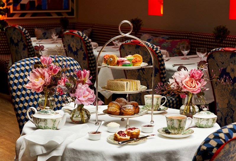 Image of the floral afternoon tea set up at Warren Street Hotel/