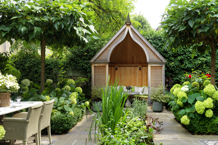 Wide shot of the back of the Orangery Garden at Number Sixteen