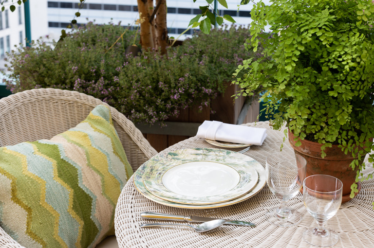 Close shot of a dining table on the Rooftop Terrace at Warren Street Hotel