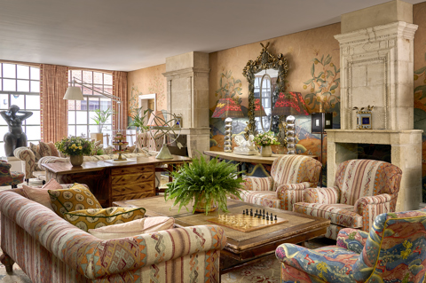 Diagonal wide shot of the Drawing Room at The Soho Hotel