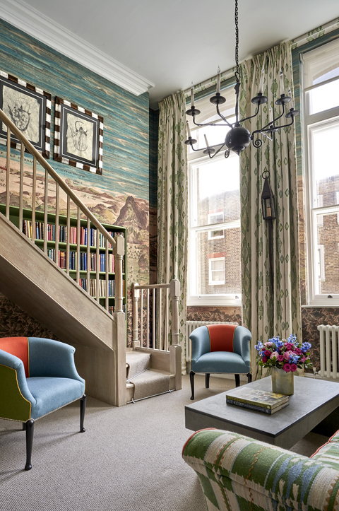 Stairs and arm chairs shot of room 110, a Loft Suite at Charlotte Street Hotel