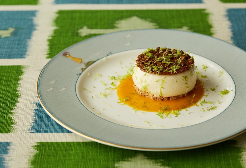Mousse dessert dish on sailor's farewell crockery