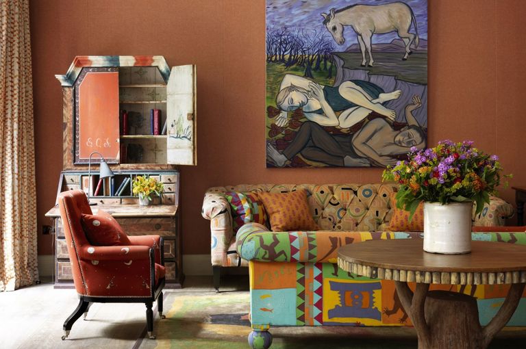 Wide shot of the Drawing Room at Ham Yard Hotel