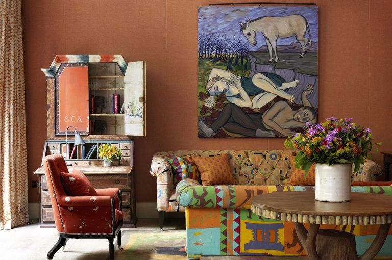 Wide shot of the Drawing Room at Ham Yard Hotel