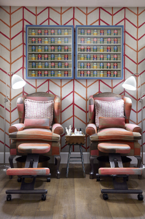 Two pedicure chairs in the nail bar at Soholistic Spa