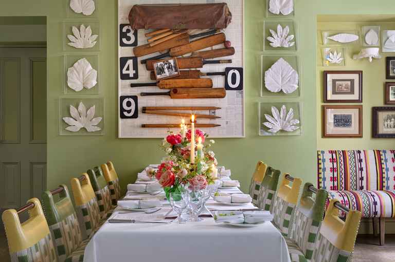 Close shot a long dining table for a wedding set-up in the Potting Shed at Dorset Square Hotel