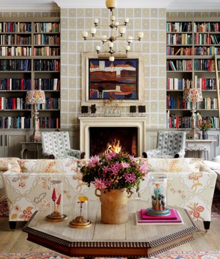 Wide shot of the Library at Ham Yard Hotel