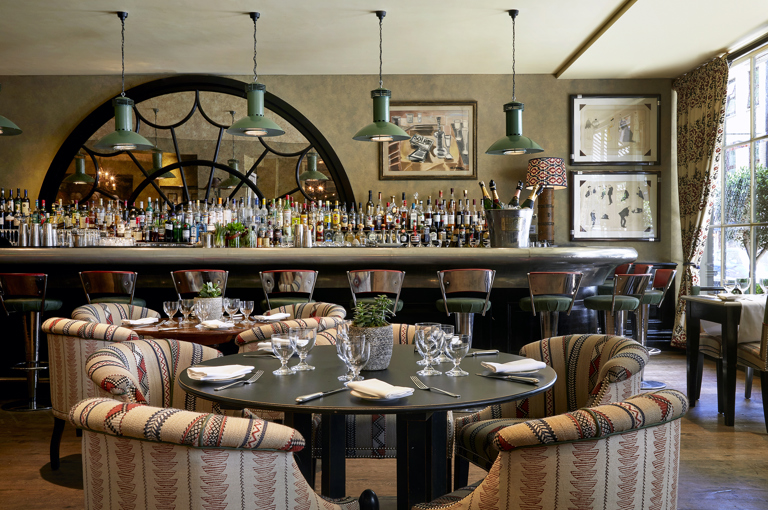 Diagonal shot of Brasserie Max and the bar at Covent Garden Hotel