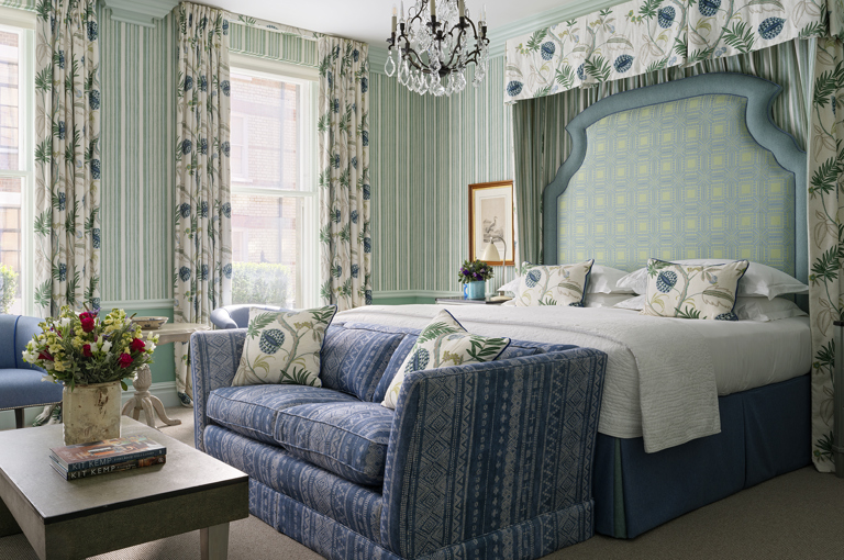 Bedroom shot of room 102, a Deluxe Junior Suite at Covent Garden Hotel