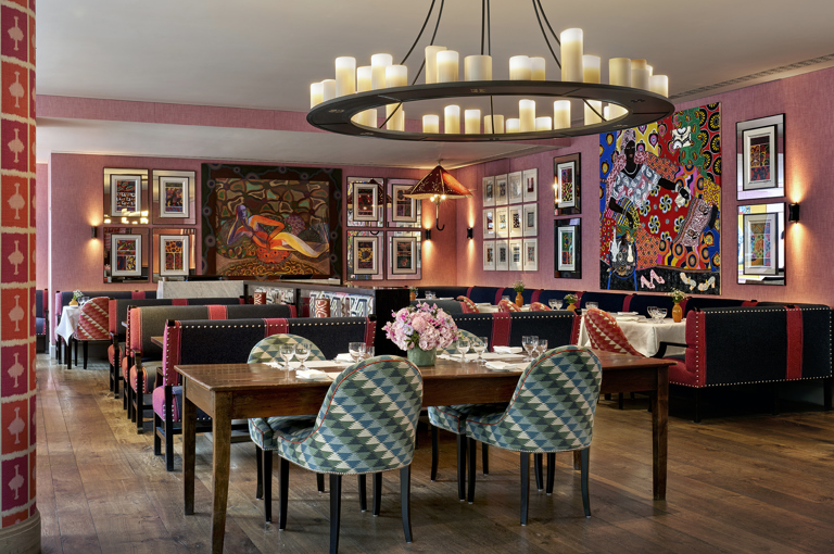 Diagonal shot of Brumus Restaurant at Haymarket Hotel