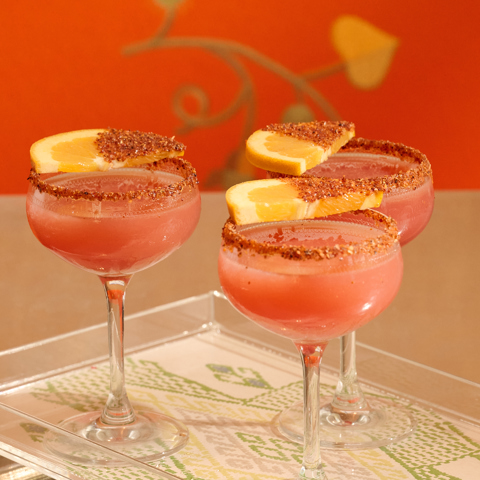 The Gilded Crown Cocktails sit on a tray at Crosby Street Bar in New York