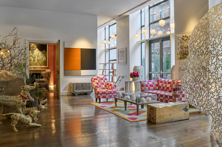 an image of the seating area in the Lobby at Crosby Street Hotel.