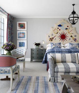 Bed and seating area shot of room 504, the One Bedroom Terrace Suite at The Soho Hotel