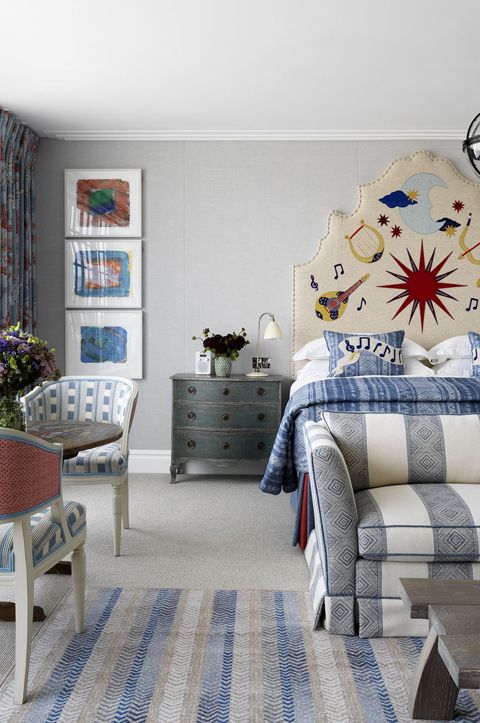 Bed and seating area shot of room 504, the One Bedroom Terrace Suite at The Soho Hotel