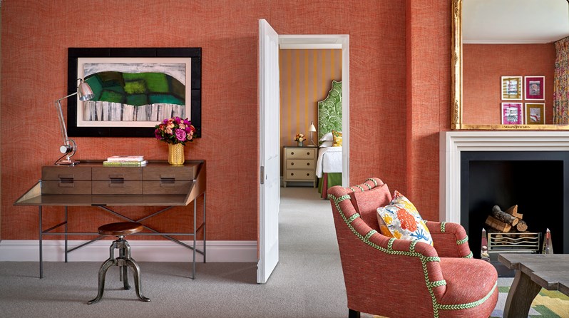 The living room area of the Soho Suite at The Soho Hotel