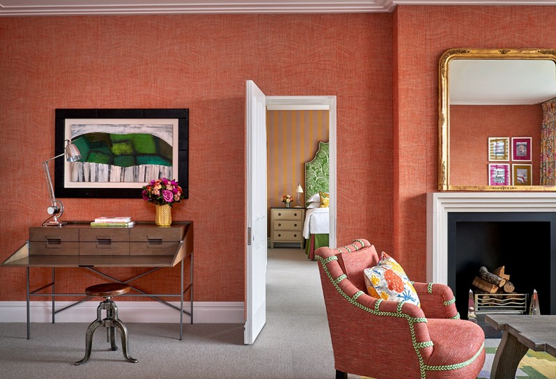 The living room area of the Soho Suite at The Soho Hotel