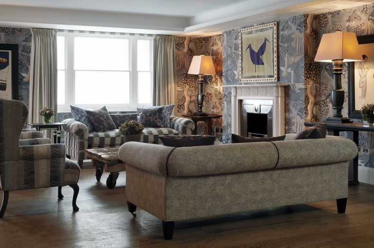 Lounge area in the Nash private events room at Haymarket Hotel