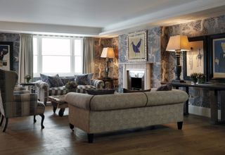 Lounge area in the Nash private events room at Haymarket Hotel
