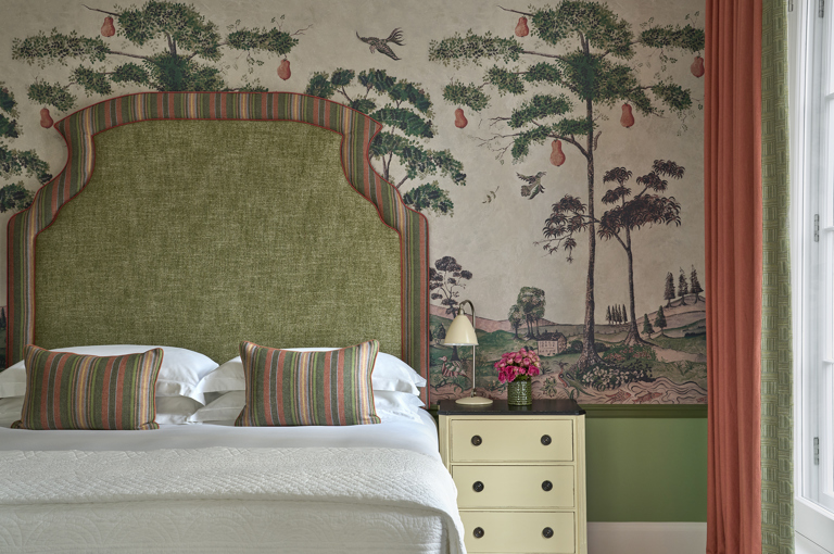 Close front on shot of the bed in Luxury Junior Suite 106 at Haymarket Hotel