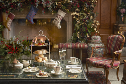 Wide shot of Festive Afternoon Tea in the drawing room at Covent Garden Hotel