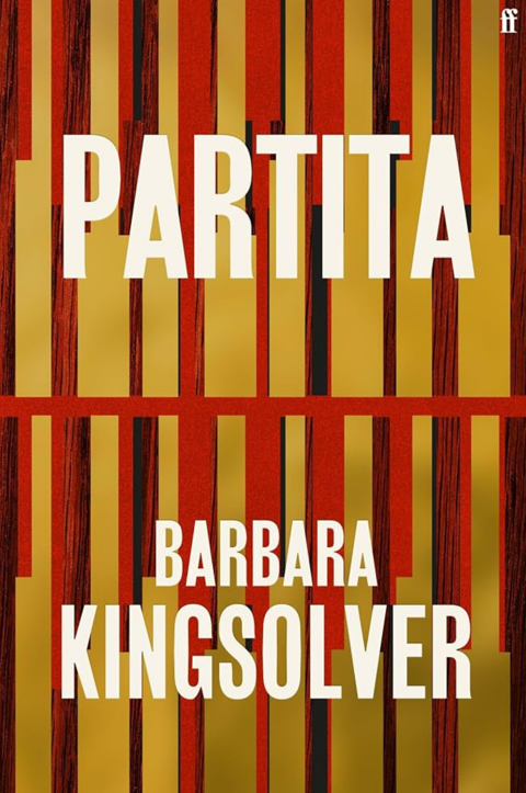 The cover of the book Partita by Barbara Kingsolver featuring a graphic pattern in yellow and red
