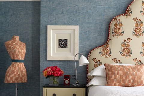 Bed and mannequin shot of room 202, the Dorset Square Room at Dorset Square Hotel